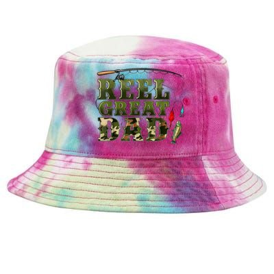 Camouflage Reel Great Dad Fishing Happy Fathers Day Tie-Dyed Bucket Hat