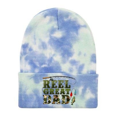 Camouflage Reel Great Dad Fishing Happy Fathers Day Tie Dye 12in Knit Beanie