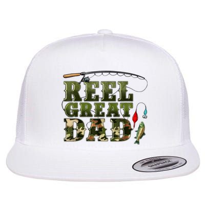 Camouflage Reel Great Dad Fishing Happy Fathers Day Flat Bill Trucker Hat