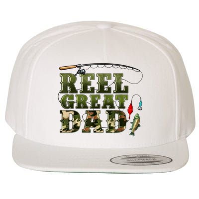 Camouflage Reel Great Dad Fishing Happy Fathers Day Wool Snapback Cap