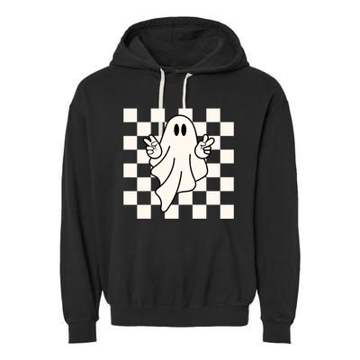 Cute Retro Ghost Peace Sign Halloween Garment-Dyed Fleece Hoodie