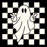 Cute Retro Ghost Peace Sign Halloween Button