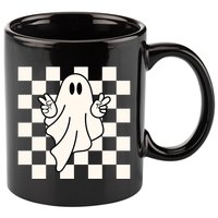 Cute Retro Ghost Peace Sign Halloween 11oz C Handle Ceramic Mug