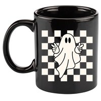 Cute Retro Ghost Peace Sign Halloween 11oz C Handle Ceramic Mug