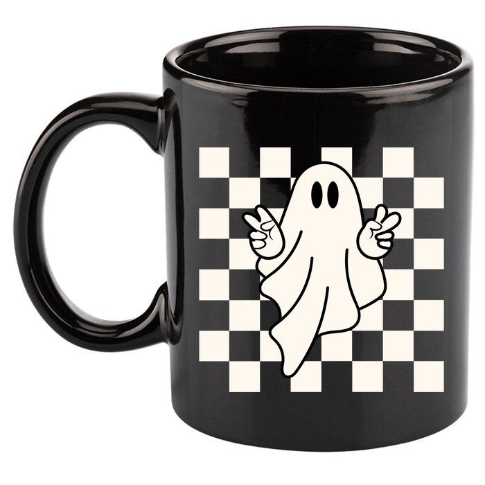 Cute Retro Ghost Peace Sign Halloween 11oz C Handle Ceramic Mug