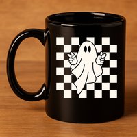 Cute Retro Ghost Peace Sign Halloween 11oz C Handle Ceramic Mug