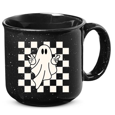 Cute Retro Ghost Peace Sign Halloween 15oz Campfire Ceramic Mug