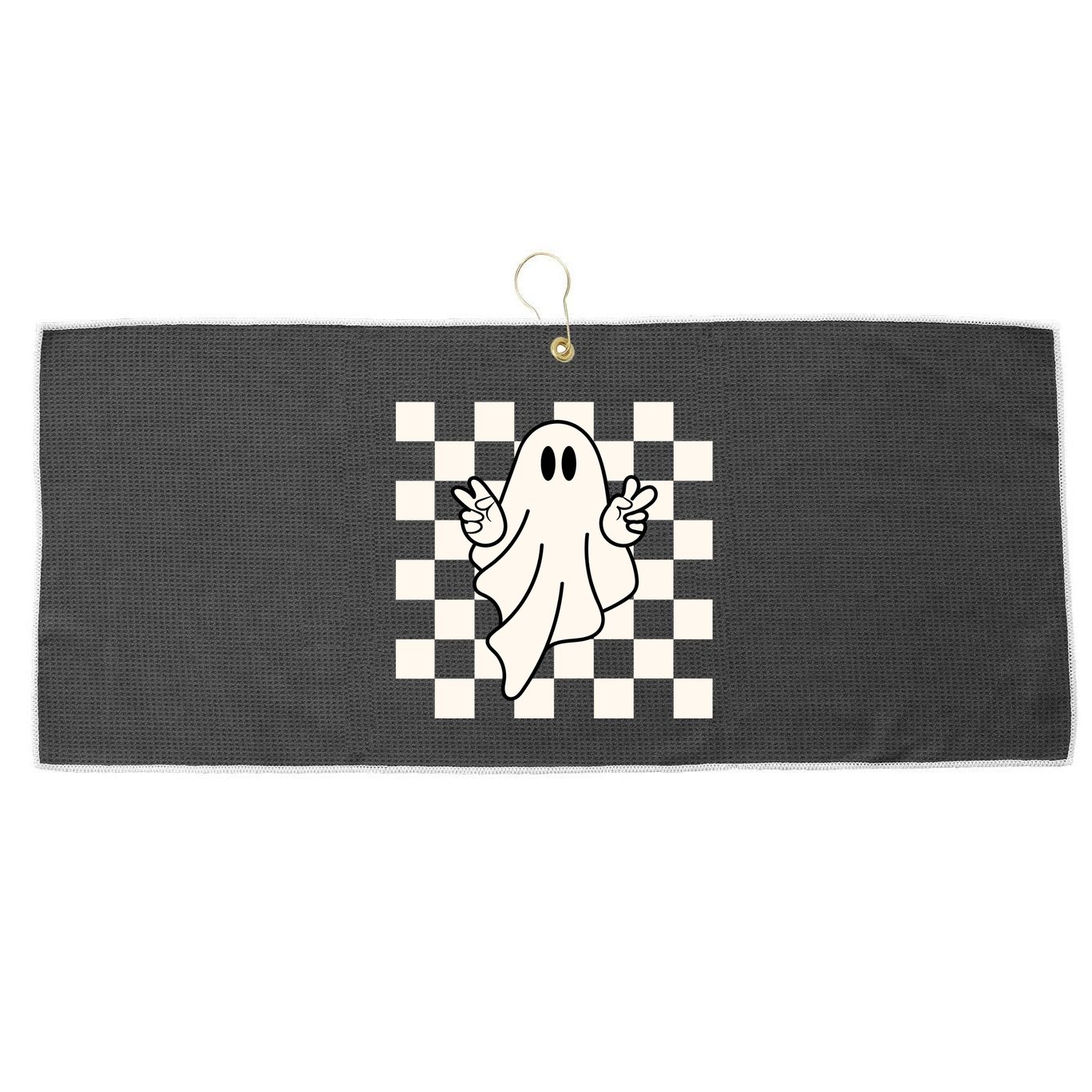 Cute Retro Ghost Peace Sign Halloween Large Microfiber Waffle Golf Towel