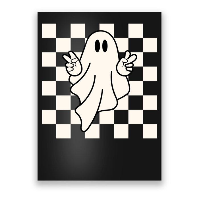 Cute Retro Ghost Peace Sign Halloween Poster