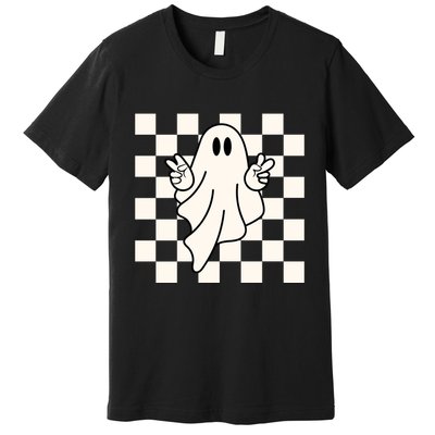 Cute Retro Ghost Peace Sign Halloween Premium T-Shirt
