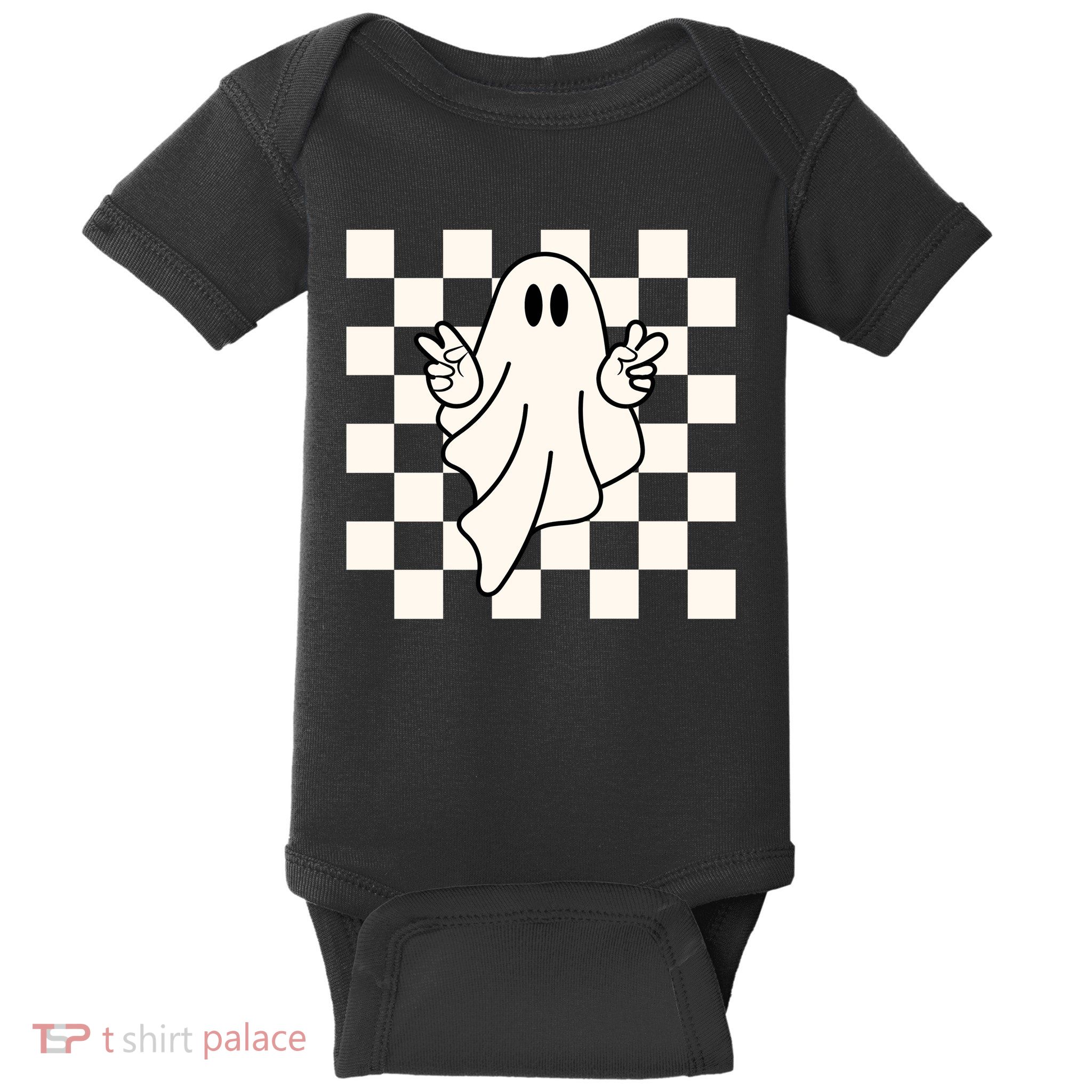 Cute Retro Ghost Peace Sign Halloween Baby Bodysuit