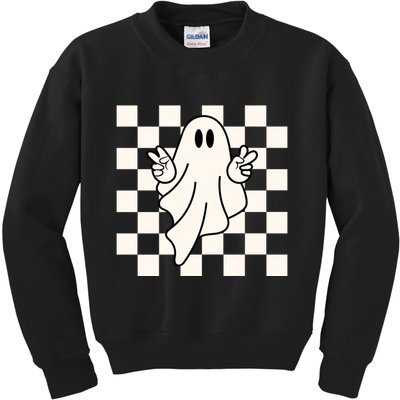 Cute Retro Ghost Peace Sign Halloween Kids Sweatshirt
