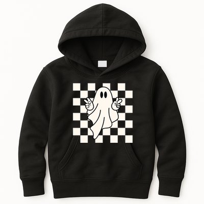Cute Retro Ghost Peace Sign Halloween Kids Hoodie