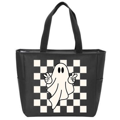 Cute Retro Ghost Peace Sign Halloween Zip Tote Bag