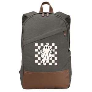 Cute Retro Ghost Peace Sign Halloween Cotton Canvas Backpack