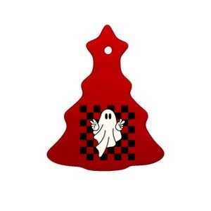 Cute Retro Ghost Peace Sign Halloween Ceramic Tree Ornament