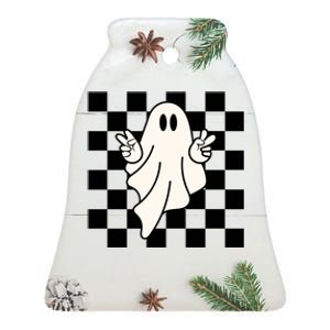 Cute Retro Ghost Peace Sign Halloween Ceramic Bell Ornament