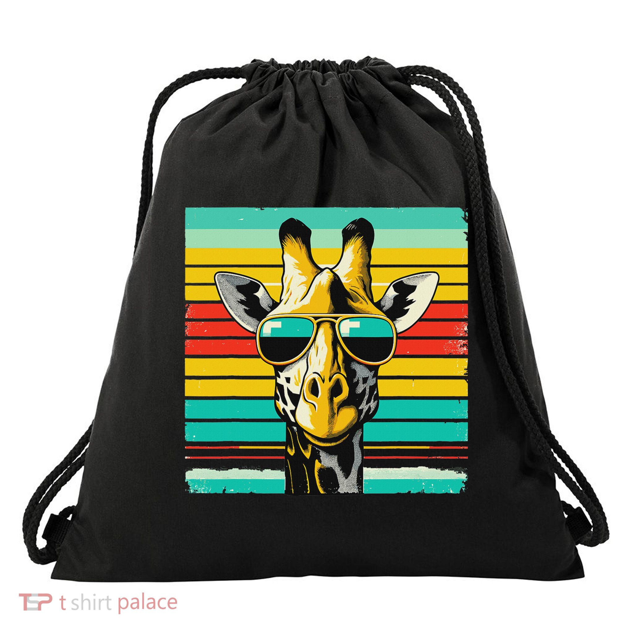 Cool Retro Giraffe Sunglasses Drawstring Bag