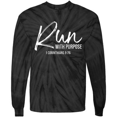 Christian Runner Gift Running Gear Run With Purpose Quote Tie-Dye Long Sleeve Shirt