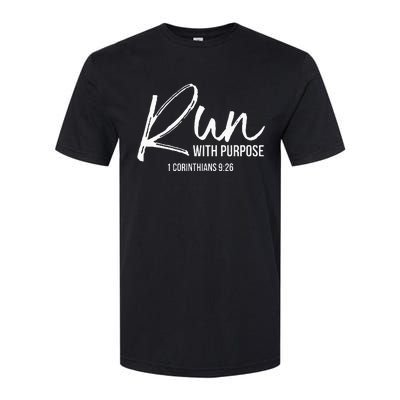 Christian Runner Gift Running Gear Run With Purpose Quote Softstyle CVC T-Shirt