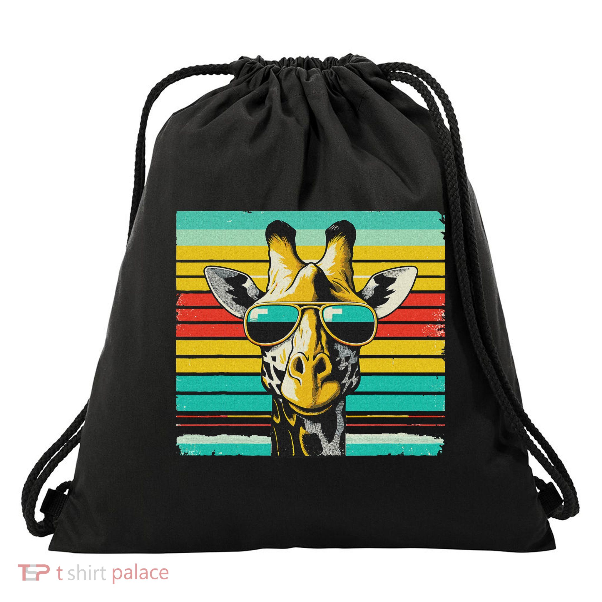 Cool Retro Giraffe Sunglasses Drawstring Bag