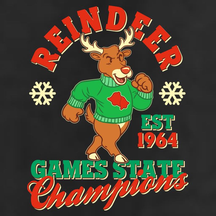 Christmas Reindeer Games State Champions Est 1964 7 Panel Mesh Trucker Snapback Hat