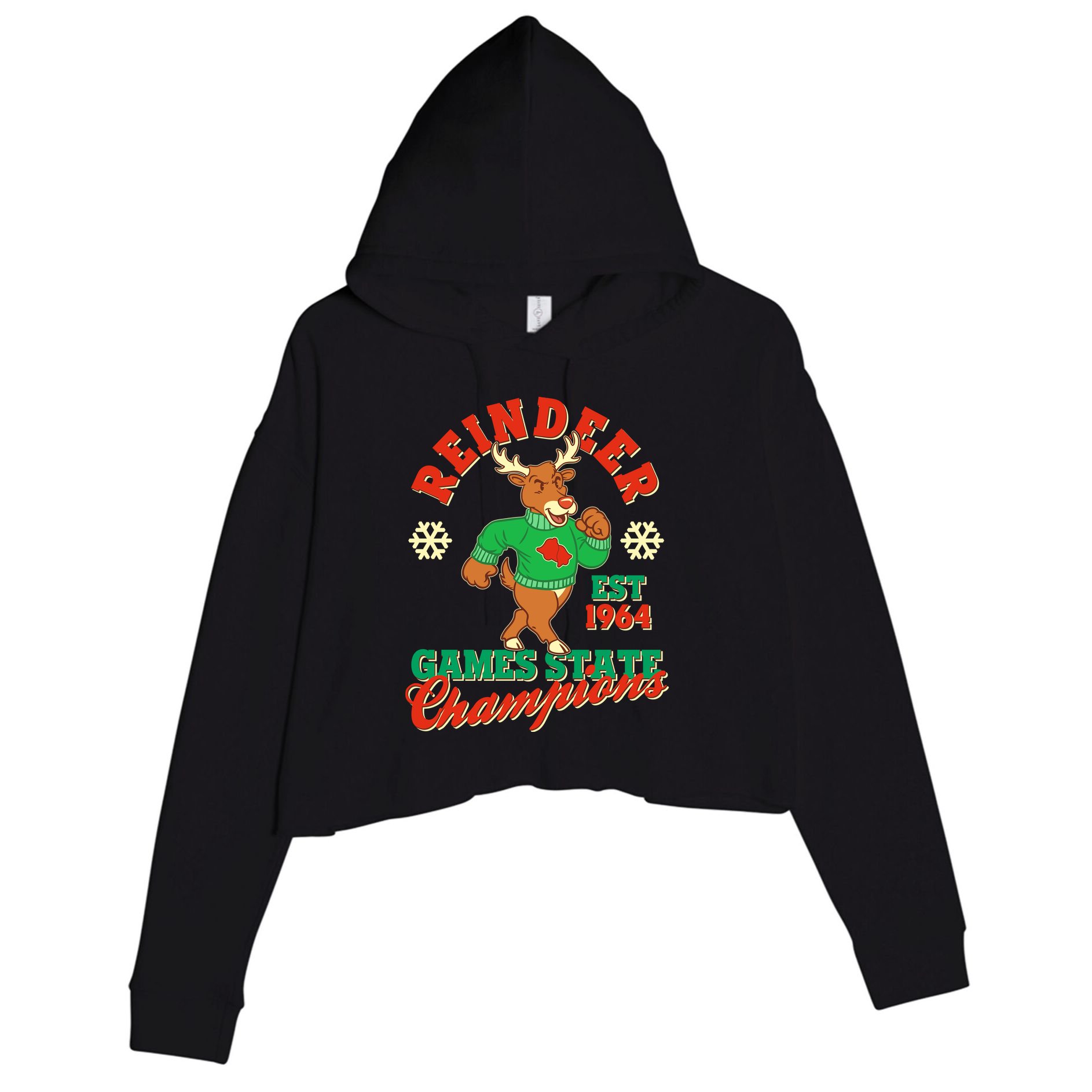 Christmas Reindeer Games State Champions Est 1964 Crop Fleece Hoodie
