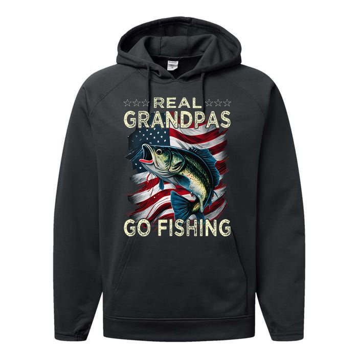 Cute Real Grandpas Go Fishing Largemouth Bass Performance Fleece Hoodie