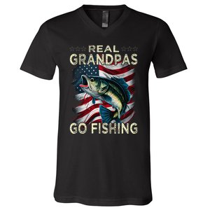 Cute Real Grandpas Go Fishing Largemouth Bass V-Neck T-Shirt