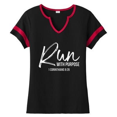 Christian Runner Gift Running Gear Run With Purpose Quote Ladies Halftime Notch Neck Tee