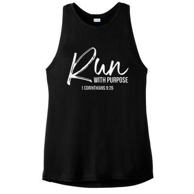 Christian Runner Gift Running Gear Run With Purpose Quote Ladies PosiCharge Tri-Blend Wicking Tank