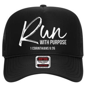 Christian Runner Gift Running Gear Run With Purpose Quote High Crown Mesh Back Trucker Hat