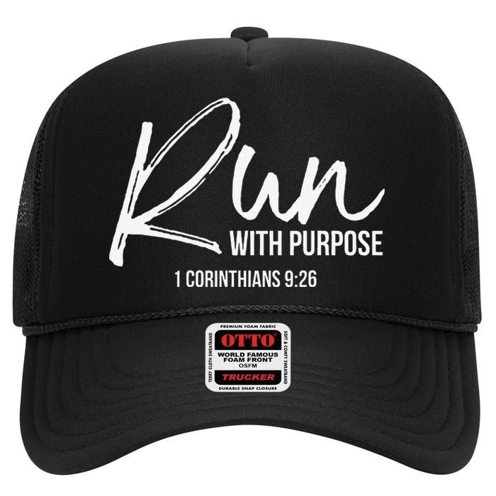 Christian Runner Gift Running Gear Run With Purpose Quote High Crown Mesh Back Trucker Hat