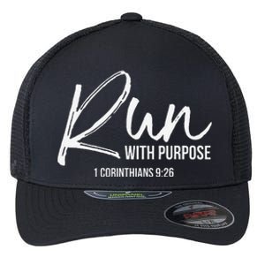 Christian Runner Gift Running Gear Run With Purpose Quote Flexfit Unipanel Trucker Cap