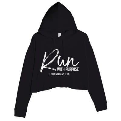 Christian Runner Gift Running Gear Run With Purpose Quote Crop Fleece Hoodie