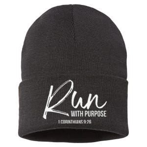 Christian Runner Gift Running Gear Run With Purpose Quote Sustainable Knit Beanie