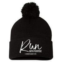 Christian Runner Gift Running Gear Run With Purpose Quote Pom Pom 12in Knit Beanie