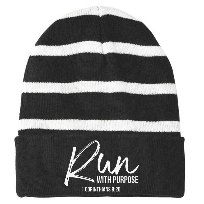 Christian Runner Gift Running Gear Run With Purpose Quote Striped Beanie with Solid Band