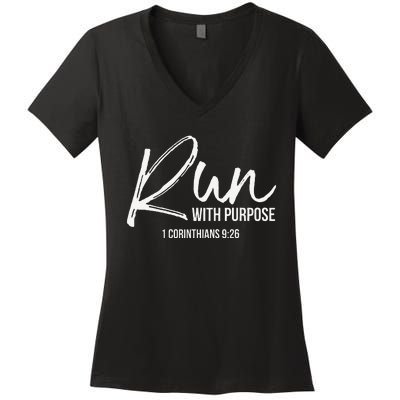 Christian Runner Gift Running Gear Run With Purpose Quote Women's V-Neck T-Shirt