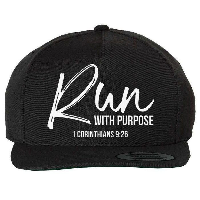 Christian Runner Gift Running Gear Run With Purpose Quote Wool Snapback Cap