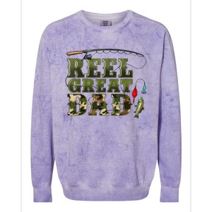 Camouflage Reel Great Dad Fishing Happy Fathers Day Colorblast Crewneck Sweatshirt