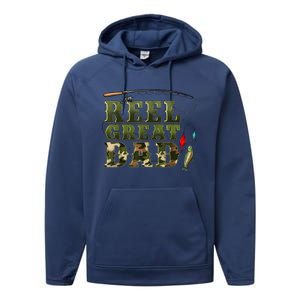 Camouflage Reel Great Dad Fishing Happy Fathers Day Performance Fleece Hoodie