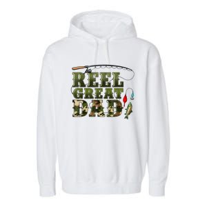 Camouflage Reel Great Dad Fishing Happy Fathers Day Garment-Dyed Fleece Hoodie