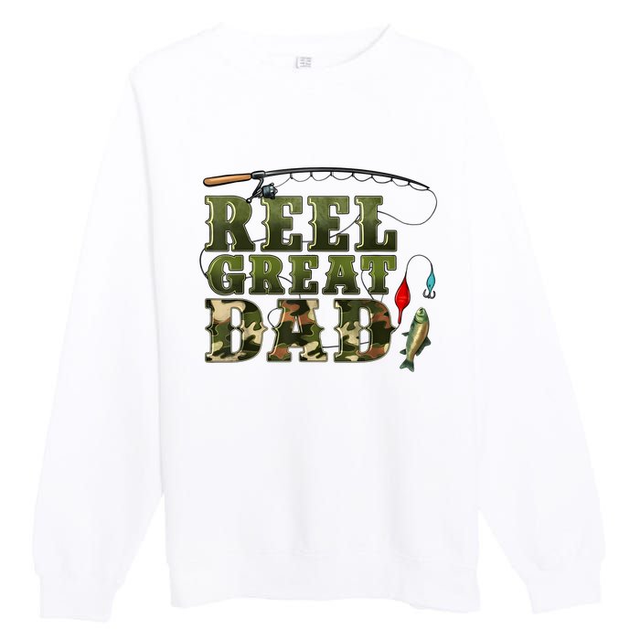 Camouflage Reel Great Dad Fishing Happy Fathers Day Premium Crewneck Sweatshirt