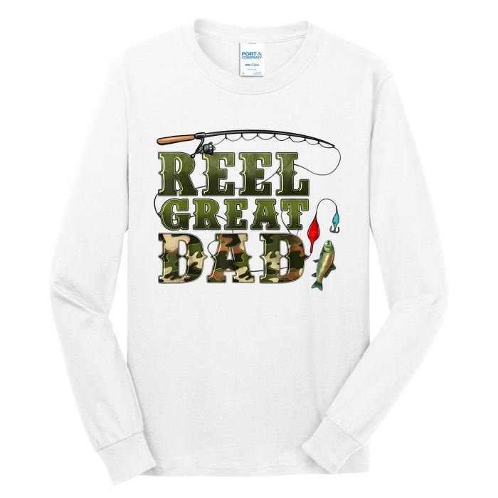 Camouflage Reel Great Dad Fishing Happy Fathers Day Tall Long Sleeve T-Shirt