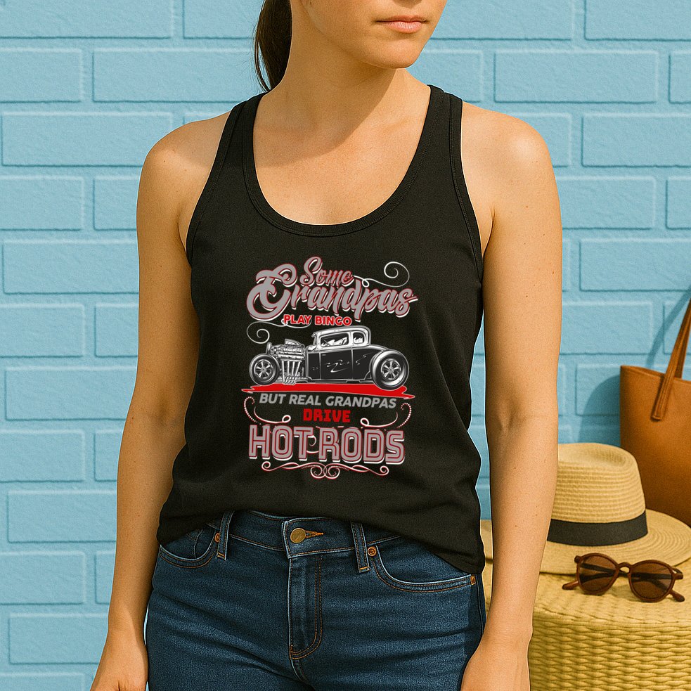 Cool Real Grandpas Drive Hot Rods Womens Tank Top