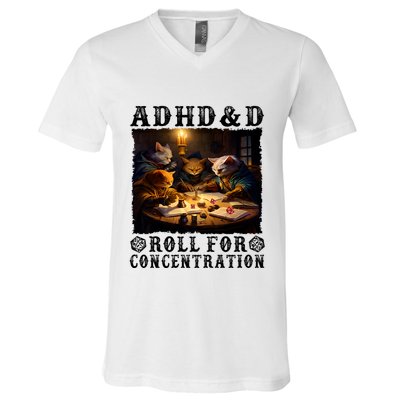 Cats Rpg Gamer Roll For Concentration Funny Quote Apparel V-Neck T-Shirt