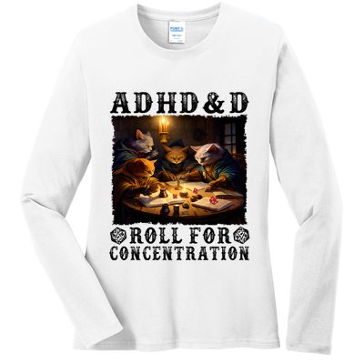 Cats Rpg Gamer Roll For Concentration Funny Quote Apparel Ladies Long Sleeve Shirt