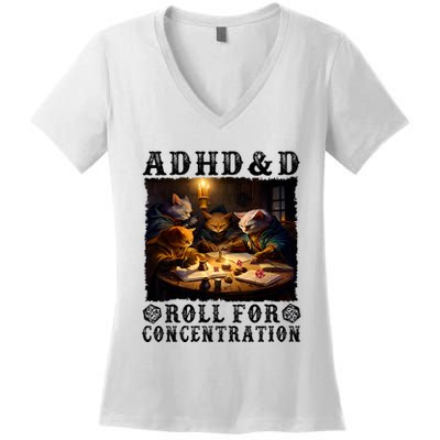 Cats Rpg Gamer Roll For Concentration Funny Quote Apparel Women's V-Neck T-Shirt