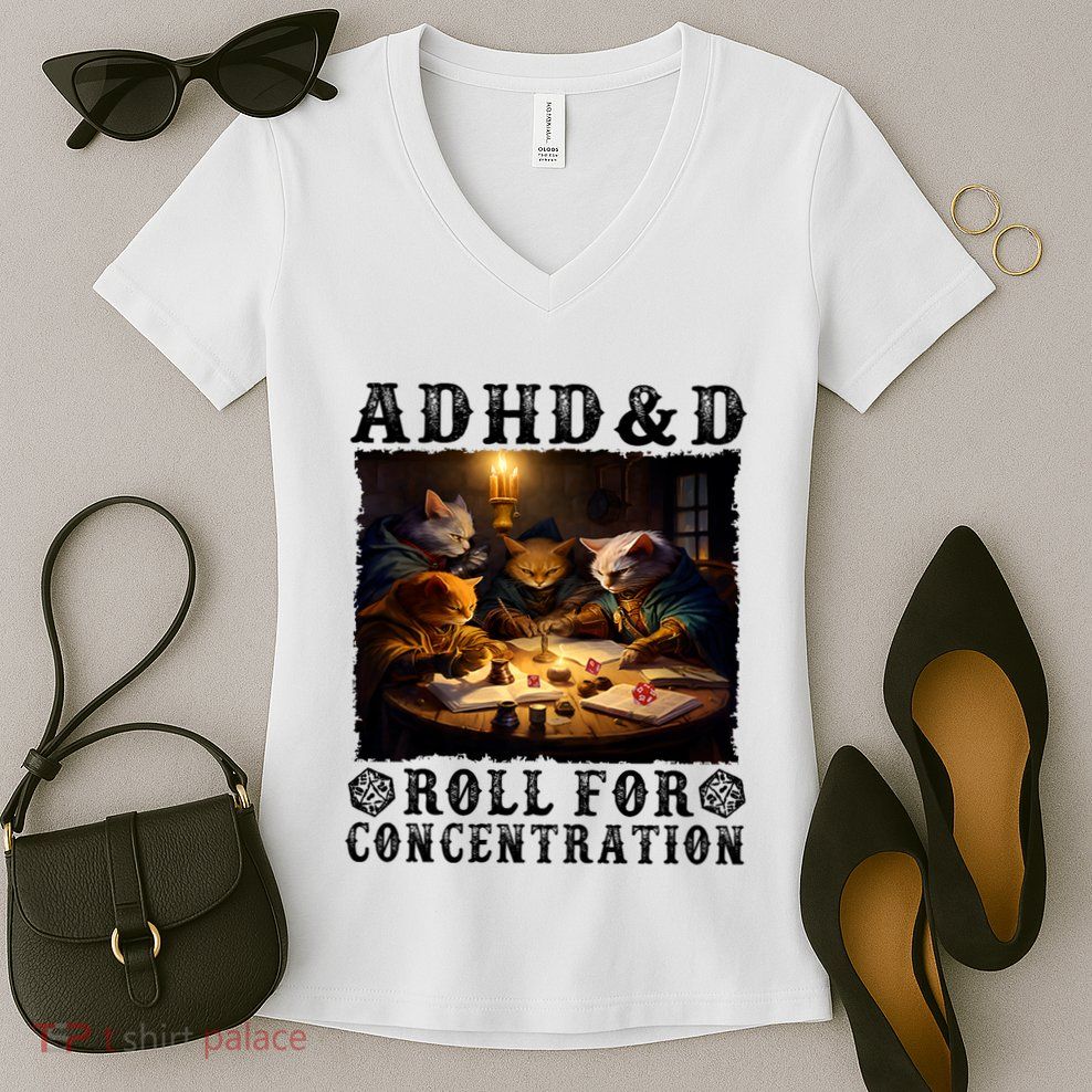 Cats Rpg Gamer Roll For Concentration Funny Quote Apparel Women's V-Neck T-Shirt